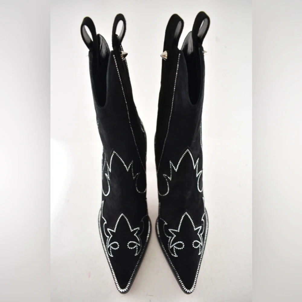 Christian Louboutin Santigag Strass 85 Black Suede Western Ankle Heel Boot 40 - Picture 11 of 16
